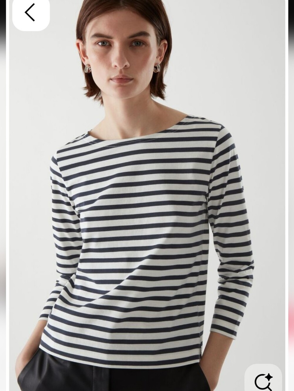COS Navy and White Striped Long-Sleeve Boatneck Top